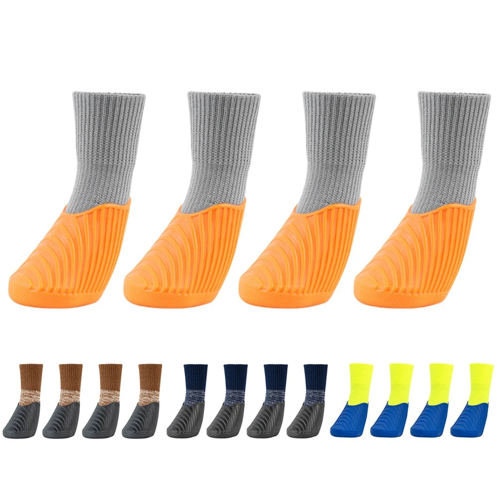 Lot de 4 bottines d'extérieur imperméables pour chien et chat,chaussures anti-tâches et antidérapantes en caoutchouc avec chaussettes, protégeant les coussinets, pour petit et grand chien