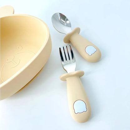Ensemble de vaisselle de dessin animé pour bébé, ustensiles pour enfants en acier inoxydable, couverts de table pour tout-petits, dessin animé, cuillère d'alimentation pour nourrissons, fourchette