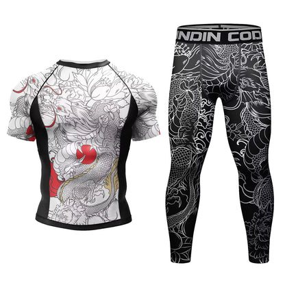 Survêtement pour hommes MMA No Gi Rashguard Jiu Jitsu T-shirt + pantalon maillots de boxe ensemble BJJ Muay Thai Shorts Compression Legging Sportsuit