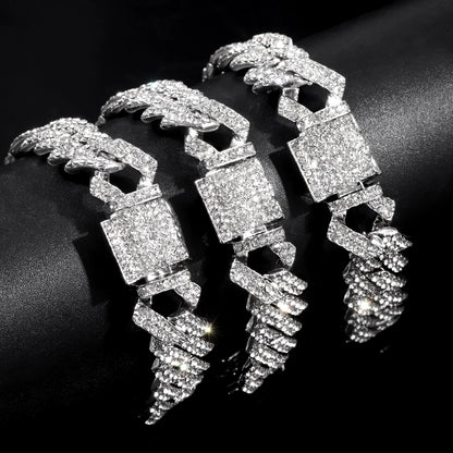 Bracelets en chaîne cubaine à maillons glacés de 14MM pour hommes et femmes, strass complets, épais, Miami, Punk, Hip Hop, bijoux cadeau