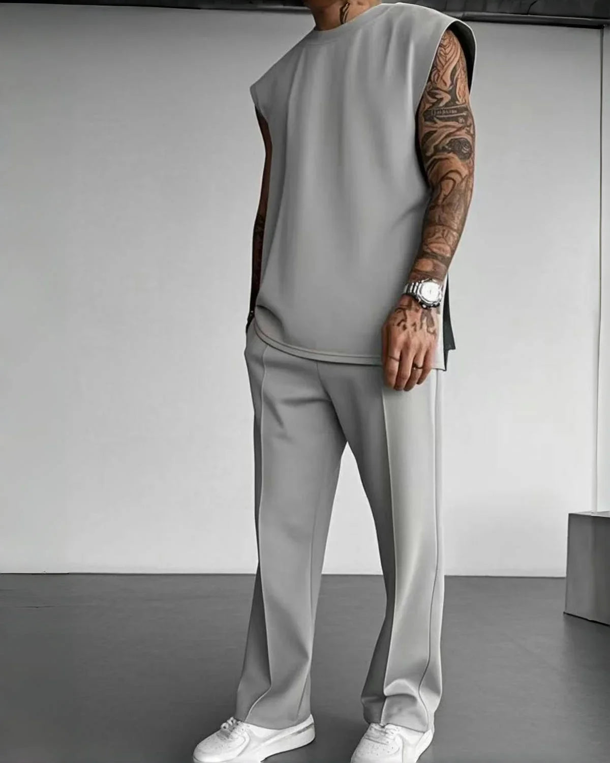 Combinaison de sport sans manches pour hommes, pantalon décontracté de couleur unie, vêtements pour hommes, ensemble deux pièces, nouvelle collection été 2025