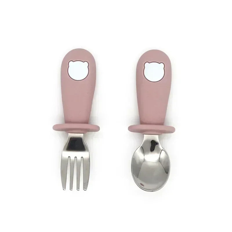 Ensemble de vaisselle de dessin animé pour bébé, ustensiles pour enfants en acier inoxydable, couverts de table pour tout-petits, dessin animé, cuillère d'alimentation pour nourrissons, fourchette