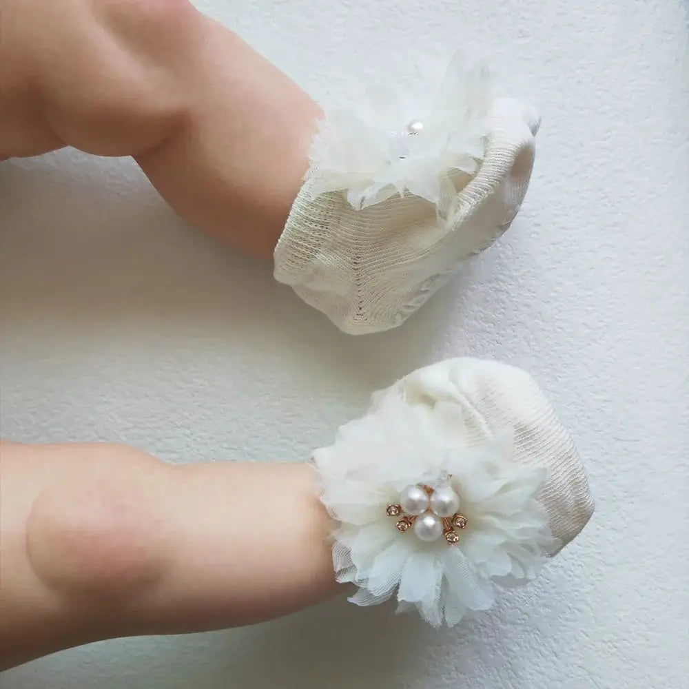 Ensemble de chaussettes et bandeau pour bébé, jolis nœuds en perles, chaussettes antidérapantes en coton, dentelle fleur, bandeau pour nouveau-né, Turban, accessoires pour cheveux de fille