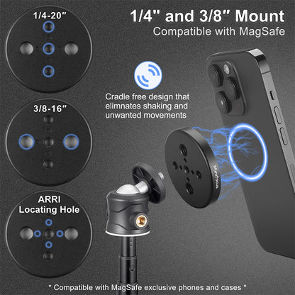 Trépied magnétique pour smartphone MagSafe, mini perche à selfie extensible à 360 °, support de trépied à tête sphérique, poignée pour iPhone 14, 13, 12