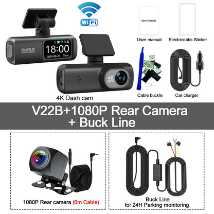 UHD 4K WiFi Dash Cam double objectif enregistreur de conduite voiture DVR en option 1080P caméra à objectif arrière GPS 24H surveillance du stationnement boîte noire