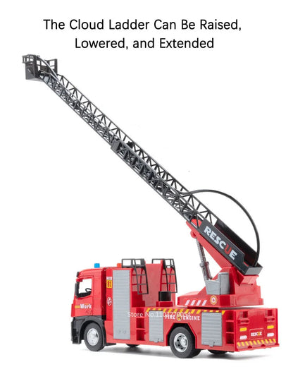 1:18 pétrolier d'eau alliage échelle camion de pompier modèle jouets voiture moulé sous pression en métal ingénierie véhicule portes ouvert son lumière jouet garçon cadeau