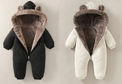 KLFLGD0-3 ans hiver bébé vêtements de plein air doublure en fourrure chaud enfant en bas âge fille garçon combinaison dessin animé plus velours bébé combinaison
