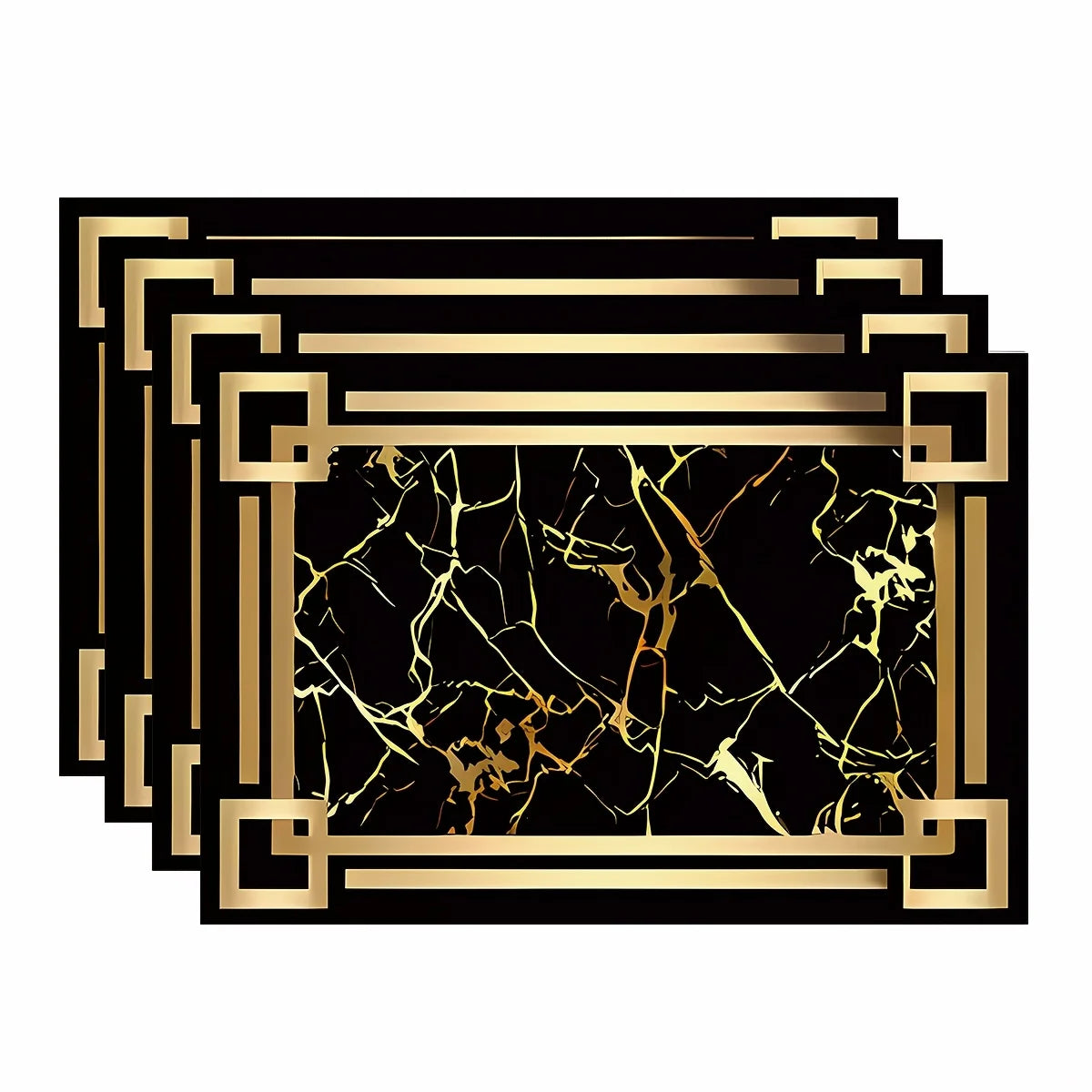 Tapis de table à motifs d'éléments dorés noirs, 4 pièces, tapis de Table, sous-verres, napperons pour Tables à manger de cuisine, décoration de fête
