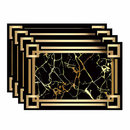 Tapis de table à motifs d'éléments dorés noirs, 4 pièces, tapis de Table, sous-verres, napperons pour Tables à manger de cuisine, décoration de fête
