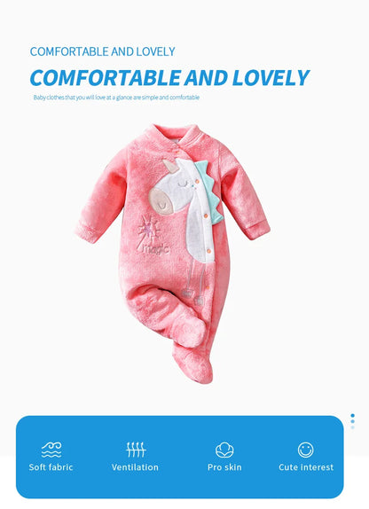 Vêtements pour bébé, mignon dessin animé licorne 3d, flanelle douce pour garçons et filles de 0 à 18 ans, automne et hiver, sac pour bébé à manches longues, combinaison de pied