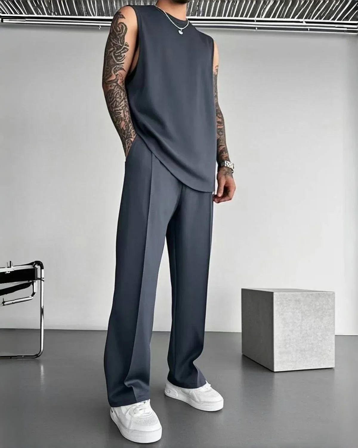 Combinaison de sport sans manches pour hommes, pantalon décontracté de couleur unie, vêtements pour hommes, ensemble deux pièces, nouvelle collection été 2025
