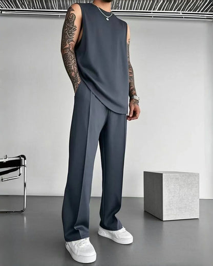 Combinaison de sport sans manches pour hommes, pantalon décontracté de couleur unie, vêtements pour hommes, ensemble deux pièces, nouvelle collection été 2025
