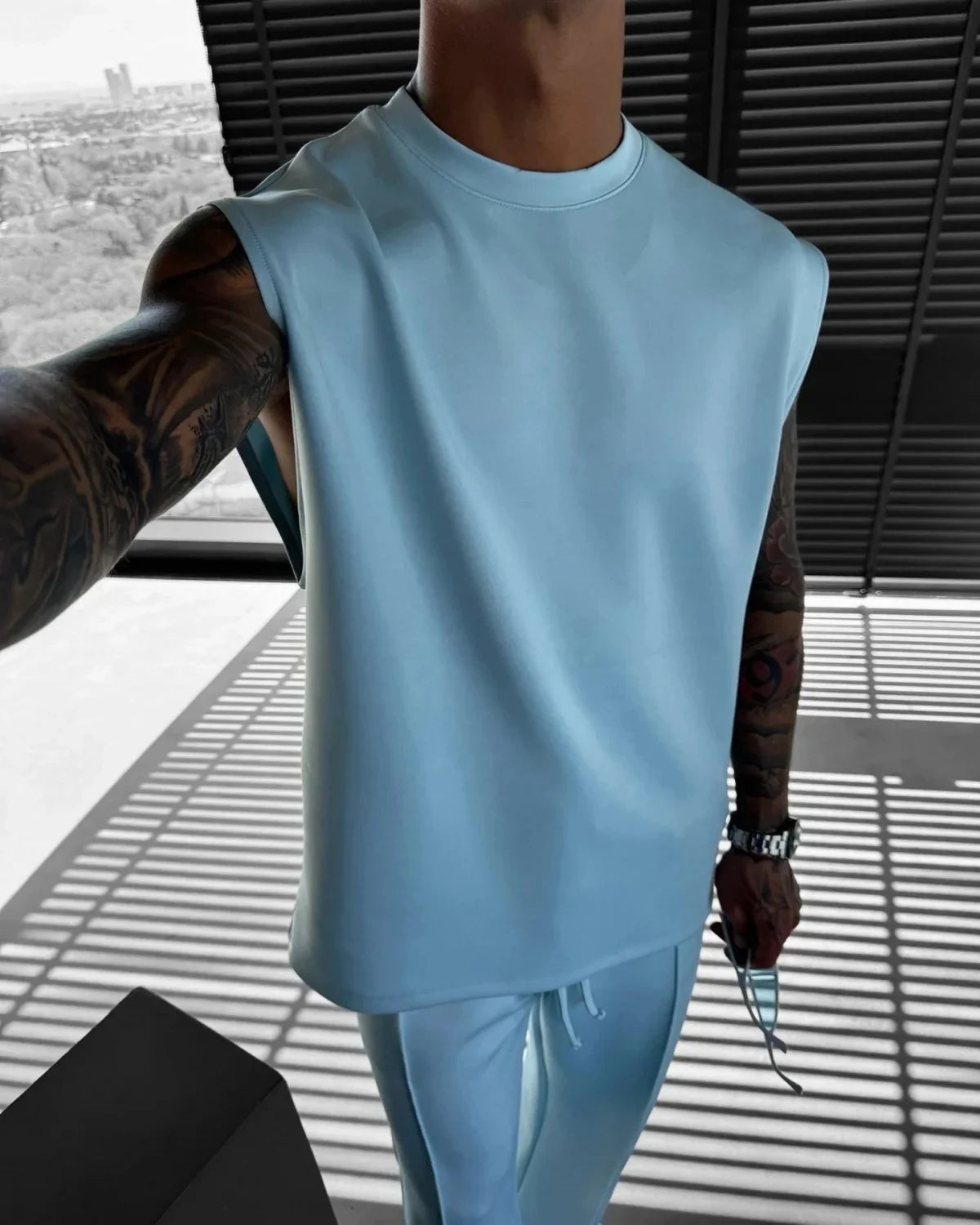 Combinaison de sport sans manches pour hommes, pantalon décontracté de couleur unie, vêtements pour hommes, ensemble deux pièces, nouvelle collection été 2025