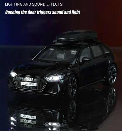 Modèle de voiture jouet Audi RS6 avec son et lumière, portes ouvertes en alliage moulé sous pression, jouet de Collection pour garçon et adulte, cadeau de Festival, 1/32