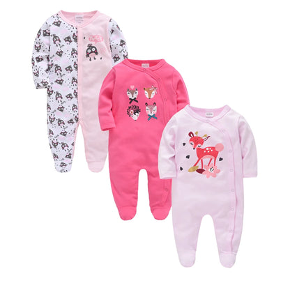 Ensemble de vêtements 100% coton pour bébés filles de 0 à 12 mois, barboteuse à manches longues pour nouveau-né garçon, combinaison imprimée Carton, printemps-automne, 3 pièces/lot