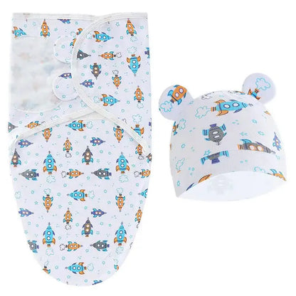 Ensemble de couverture et chapeau pour bébé de 0 à 6 mois, en coton imprimé de dessin animé, emmaillotage réglable pour nouveau-né, enveloppes de couchage pour nourrissons, toutes saisons