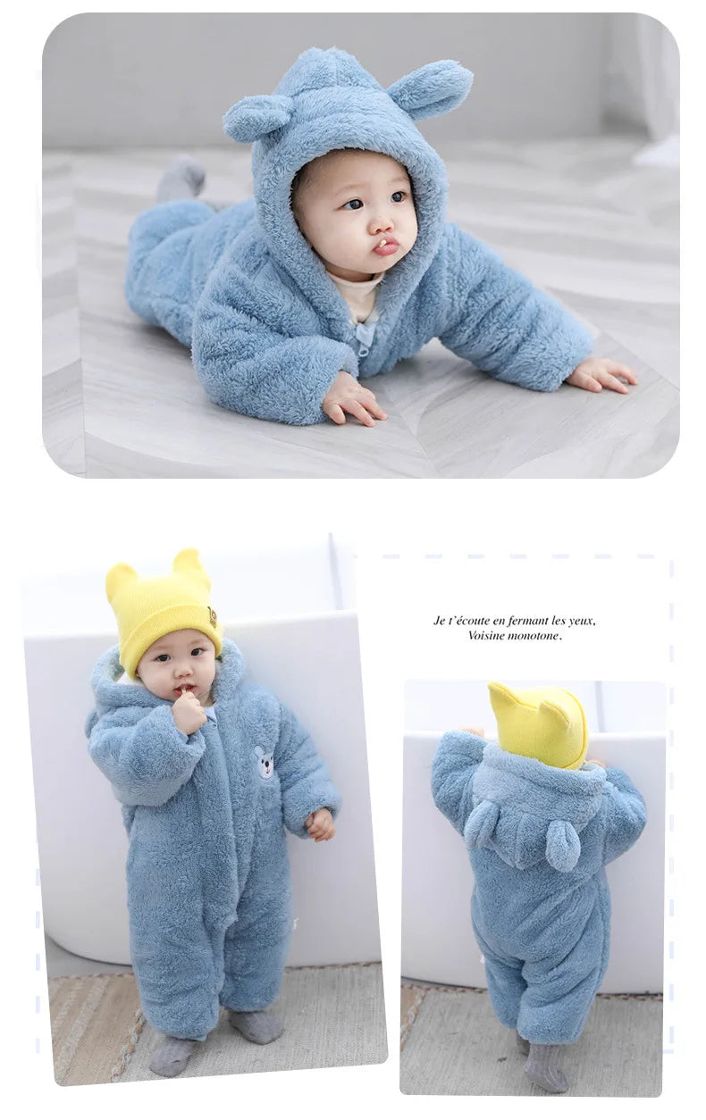 Barboteuse pour nouveau-né, ours en peluche mignon, garçon, automne hiver, garde au chaud, à capuche, combinaison globale pour nourrissons filles, vêtements d'extérieur