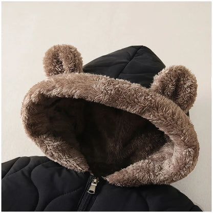 KLFLGD0-3 ans hiver bébé vêtements de plein air doublure en fourrure chaud enfant en bas âge fille garçon combinaison dessin animé plus velours bébé combinaison
