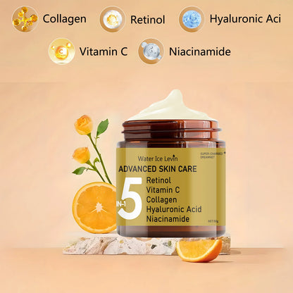 La crème pour le visage contient l'acide hyaluronique, le collagène, le rétinol et la niacinamide hydrate et la nutrition, douce, d'élasticité et énergique pour la peau