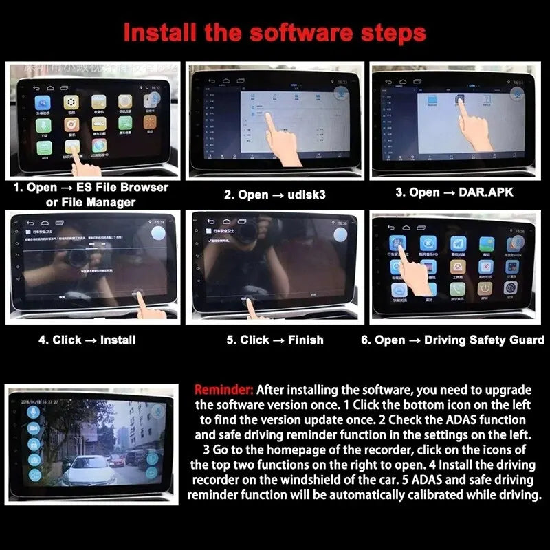 Caméra de tableau de bord DVR de voiture, Full HD 1080P, caméra de tableau de bord pour lecteur DVD Android, ADAS Sat, unité de navigation WS, audio automatique, alarme vocale, vidéo statique