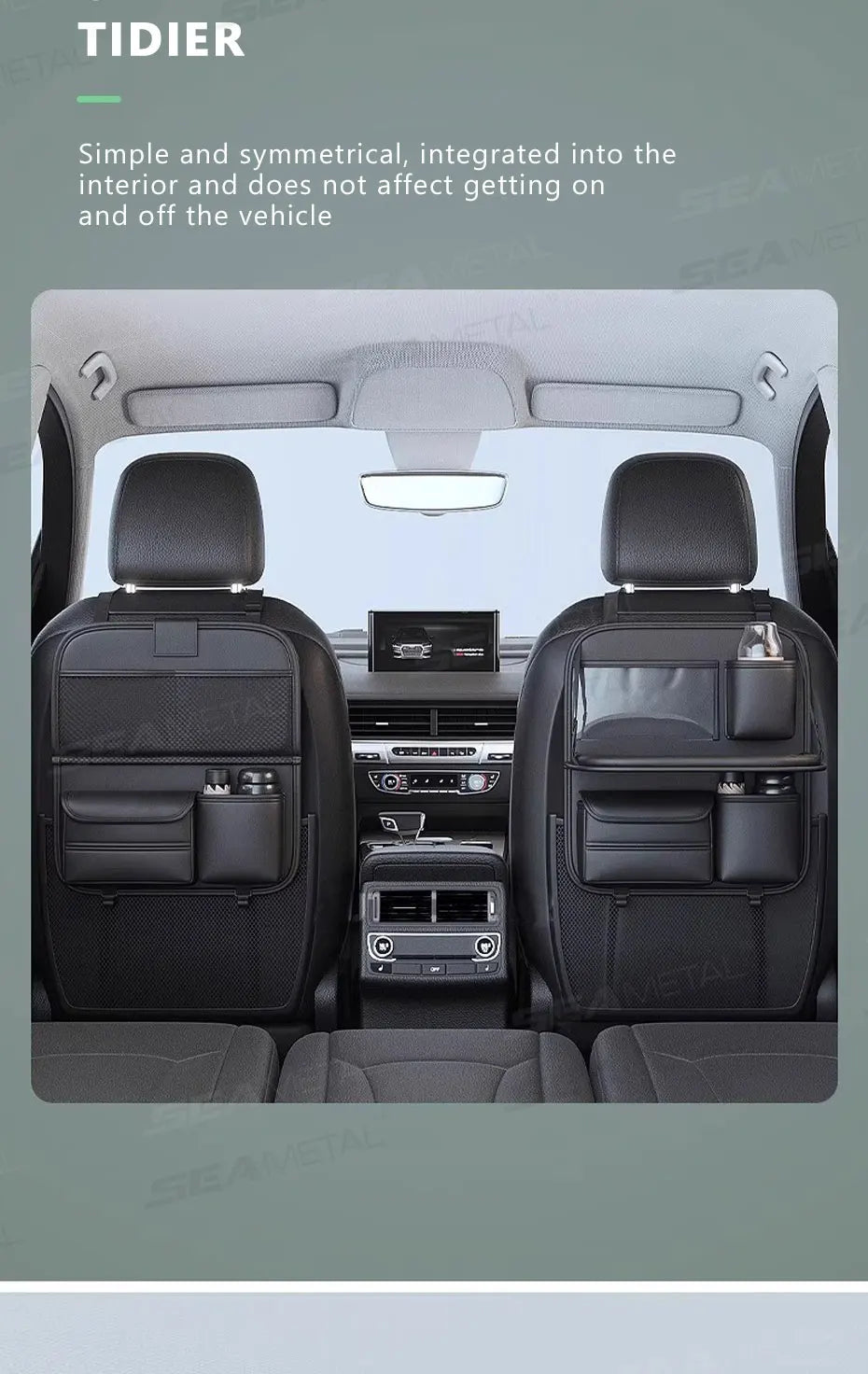 SEAMETAL 8 en 1 sac de rangement pour dossier de siège de voiture avec plateau pliable résistant à l'usure étanche organisateur de siège arrière de voiture porte-mouchoirs/gobelet