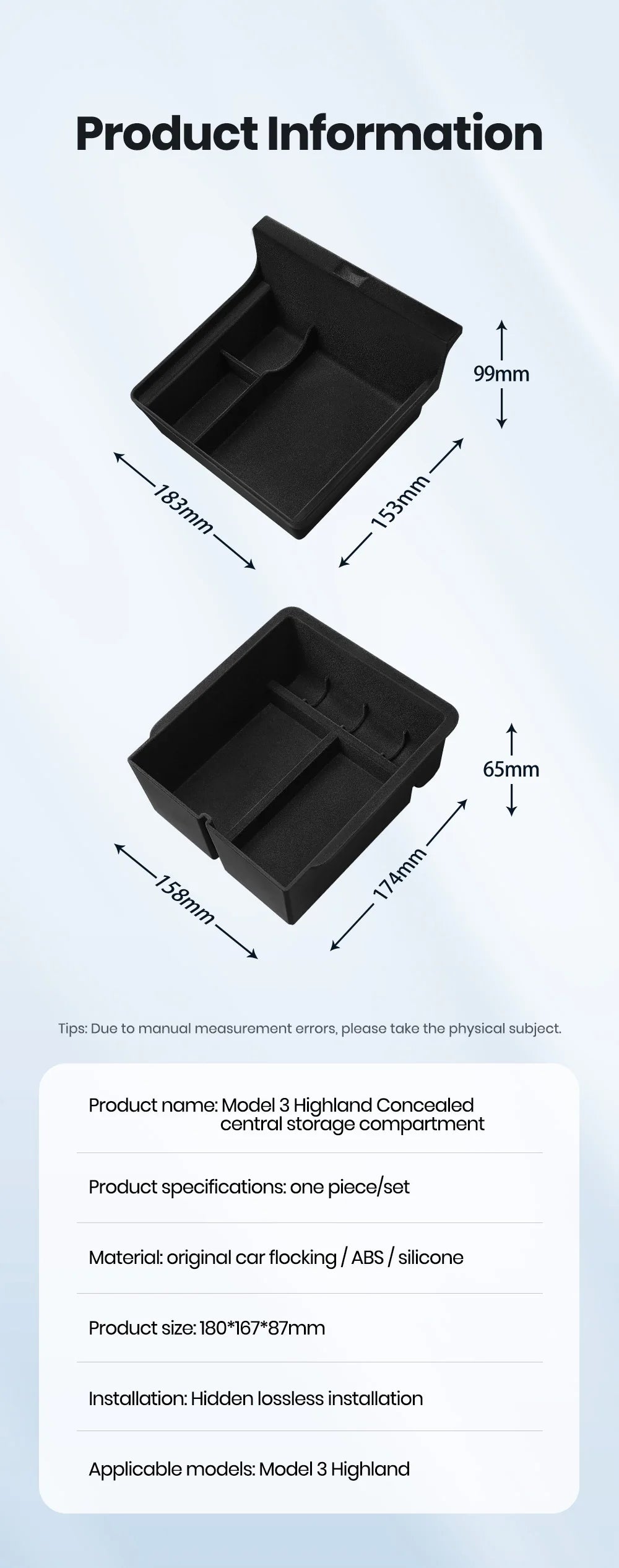 Accoudoir central caché, boîte de rangement, support de verre, organisateur de Console, accessoires pour Tesla modèle 3 Highland 2025 modèle Y 2021 – 2025
