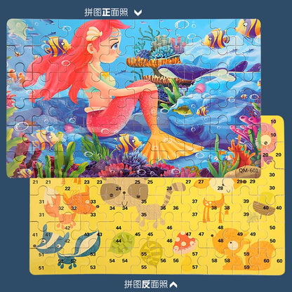 Puzzle de dessin animé 60 pièces avec boîte en métal, Puzzle de véhicule Animal d'éducation précoce pour enfants, jeu d'interaction Parent-enfant