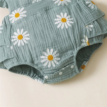 Barboteuse d'été pour nouveau-né fille de 0 à 18 mois, imprimé tournesol, sans manches, combinaison une pièce mignonne pour enfants