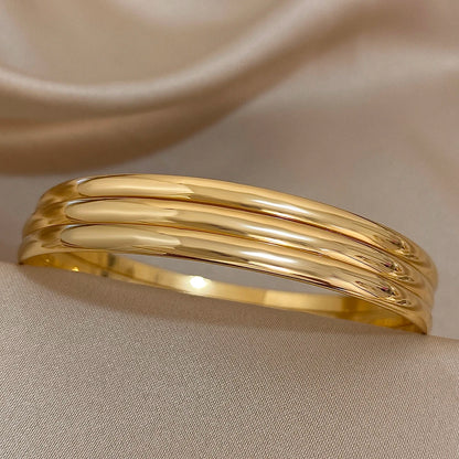 Bracelet en acier inoxydable plaqué or brillant 18 carats pour femmes, 3 pièces, bracelets de base minimalistes, bijoux étanches