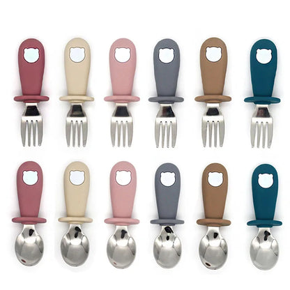Ensemble de vaisselle de dessin animé pour bébé, ustensiles pour enfants en acier inoxydable, couverts de table pour tout-petits, dessin animé, cuillère d'alimentation pour nourrissons, fourchette