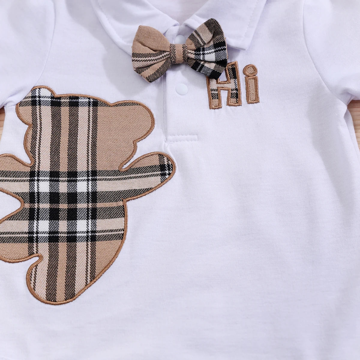 IURNXB – ensemble de vêtements pour bébé, 2 pièces, manches courtes, body ours à carreaux + pantalon à bretelles, tenues pour nouveau-né de 1 à 18 mois