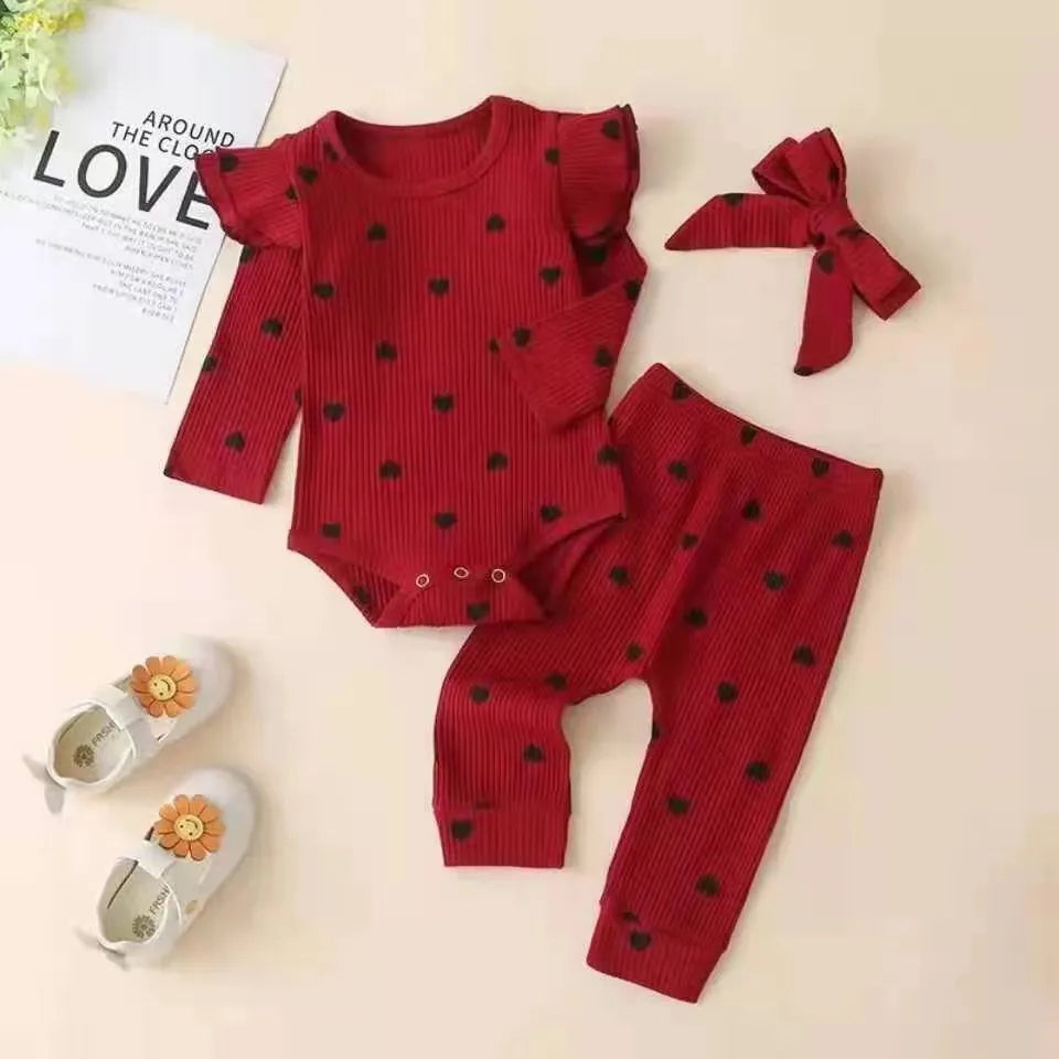 3 pièces bébé fille tenue ensemble nouveau-né enfant en bas âge enfants ensemble de vêtements bébé filles dentelle volants coton body + pantalon + bandeau vêtements