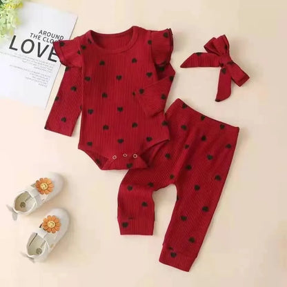 3 pièces bébé fille tenue ensemble nouveau-né enfant en bas âge enfants ensemble de vêtements bébé filles dentelle volants coton body + pantalon + bandeau vêtements