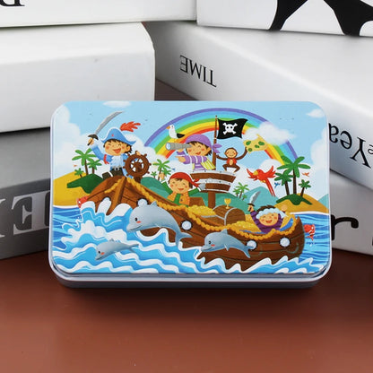 Puzzle de dessin animé 60 pièces avec boîte en métal, Puzzle de véhicule Animal d'éducation précoce pour enfants, jeu d'interaction Parent-enfant