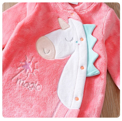 Vêtements pour bébé, mignon dessin animé licorne 3d, flanelle douce pour garçons et filles de 0 à 18 ans, automne et hiver, sac pour bébé à manches longues, combinaison de pied