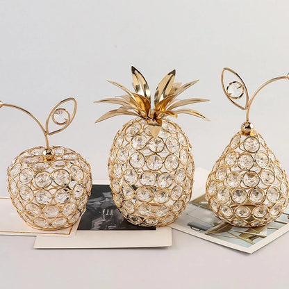 Ornements de pomme en cristal créatifs, strass scintillants en forme d'ananas, miniature de poire de neige, artisanat de décoration pour la maison, accessoires de photographie