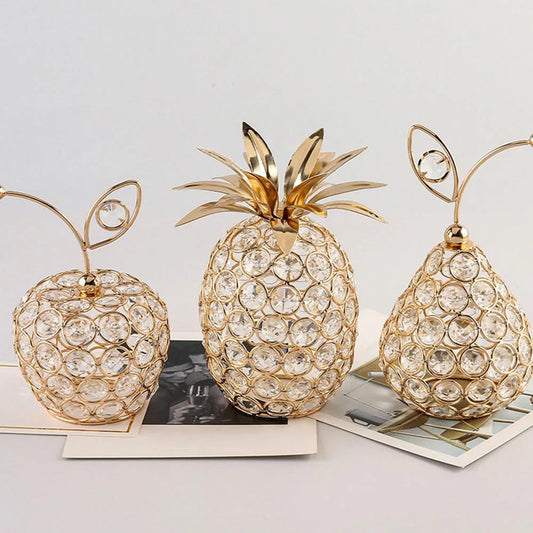 Ornements de pomme en cristal créatifs, strass scintillants en forme d'ananas, miniature de poire de neige, artisanat de décoration pour la maison, accessoires de photographie