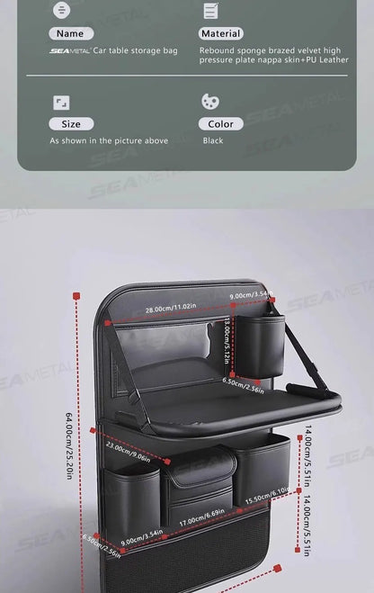 SEAMETAL 8 en 1 sac de rangement pour dossier de siège de voiture avec plateau pliable résistant à l'usure étanche organisateur de siège arrière de voiture porte-mouchoirs/gobelet