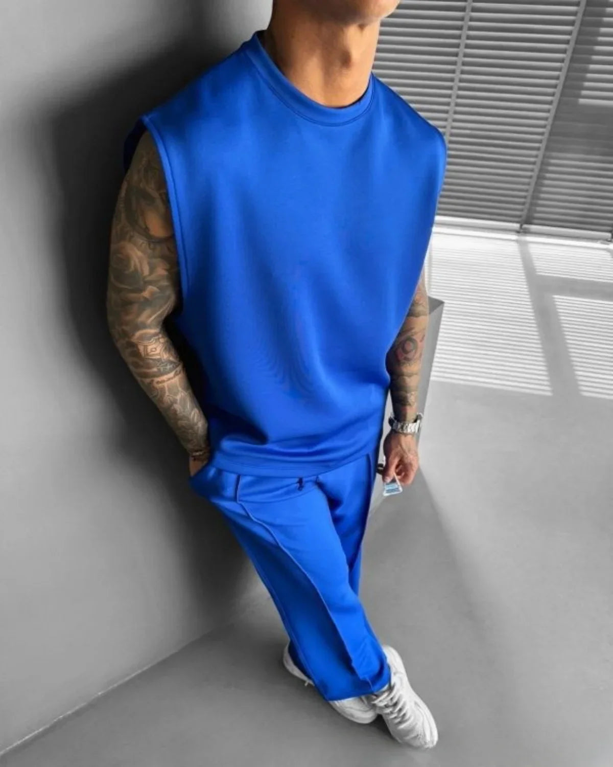 Combinaison de sport sans manches pour hommes, pantalon décontracté de couleur unie, vêtements pour hommes, ensemble deux pièces, nouvelle collection été 2025