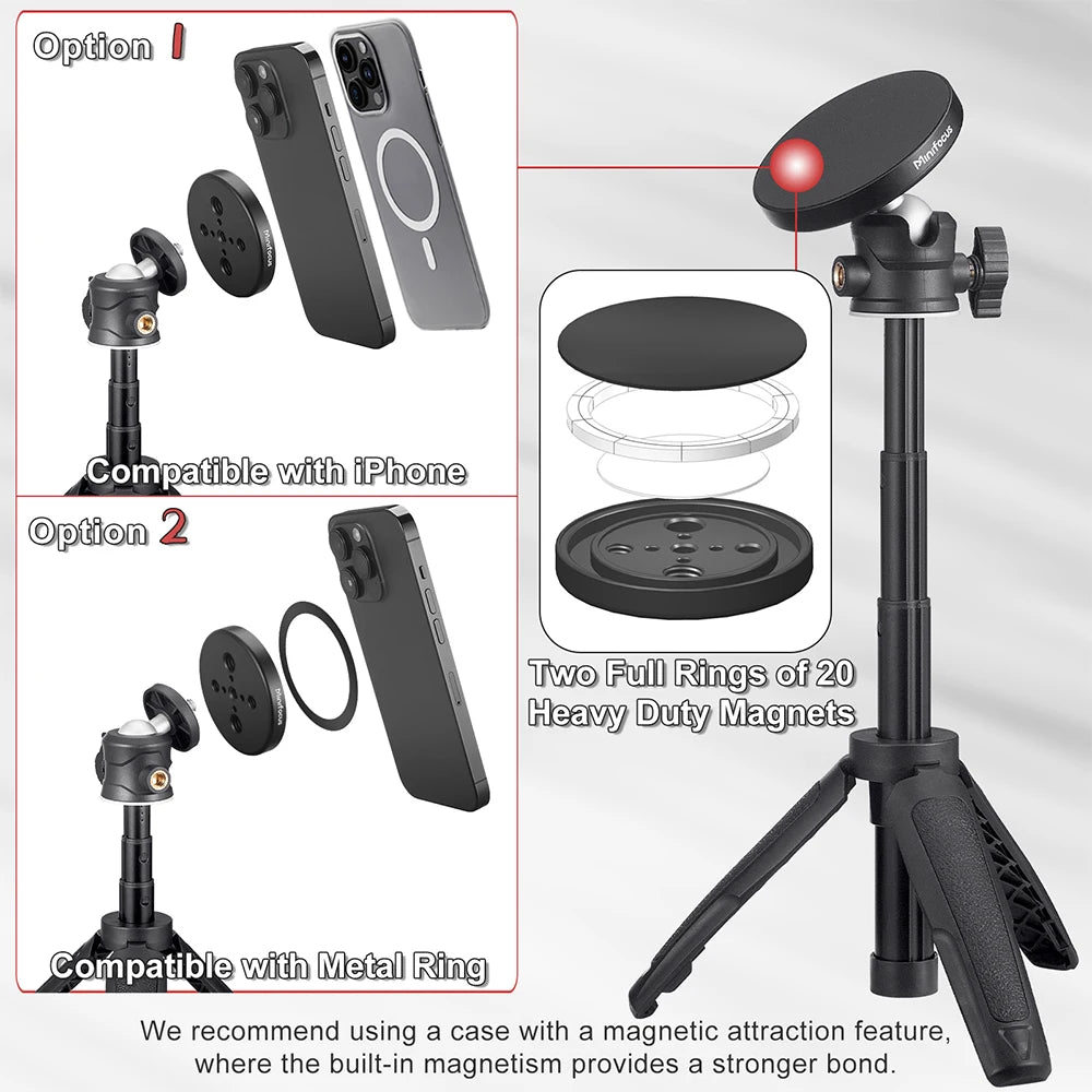 Trépied magnétique pour smartphone MagSafe, mini perche à selfie extensible à 360 °, support de trépied à tête sphérique, poignée pour iPhone 14, 13, 12