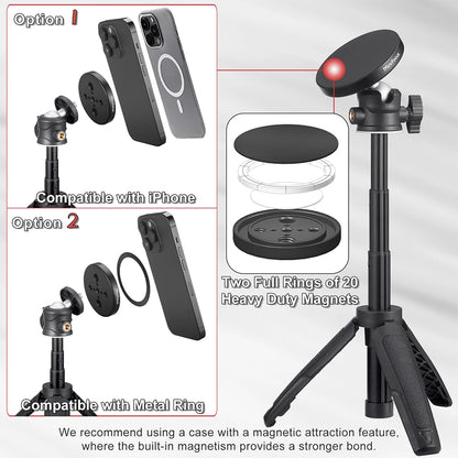 Trépied magnétique pour smartphone MagSafe, mini perche à selfie extensible à 360 °, support de trépied à tête sphérique, poignée pour iPhone 14, 13, 12