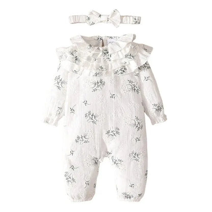 Body pour nouveau-né fille de 0 à 18 mois, imprimé Floral, barboteuse à manches longues avec bandeau, vêtements de printemps et d'automne