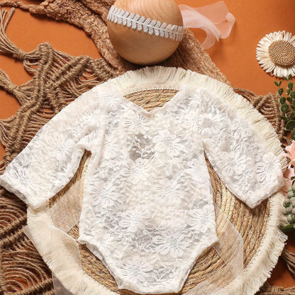 Ylsteed – ensemble 2 pièces pour nouveau-né, barboteuse en dentelle, tenues de photographie pour nourrissons avec bandeau assorti, accessoires de prise de vue Photo pour bébé fille