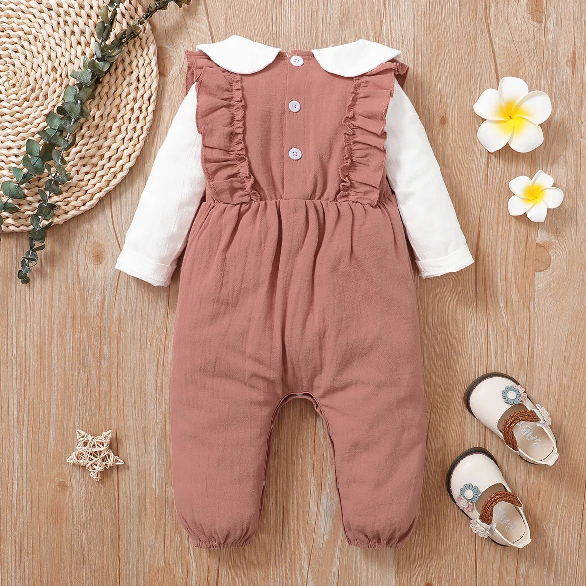 Nouveau-né bébé pur coton motif de fleurs couleur bloquée confortable manches longues body 0-18 mois femme bébé ramper costume