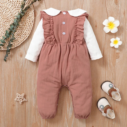 Nouveau-né bébé pur coton motif de fleurs couleur bloquée confortable manches longues body 0-18 mois femme bébé ramper costume