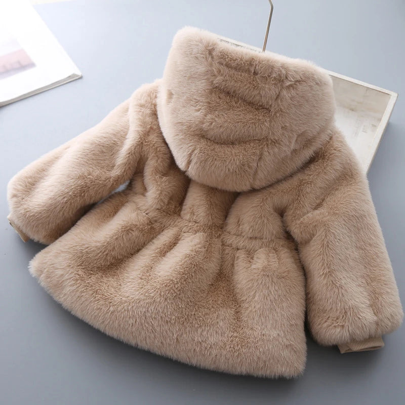 Manteau d'hiver pour filles, Super chaud, fourrure de vison, rembourré, épais, manches longues, manteaux à capuche, veste pour bébés enfants, vêtements d'extérieur en peluche