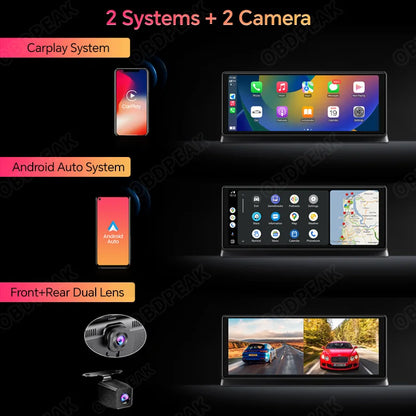 Caméra de tableau de bord sans fil pour voiture, K2 Pro, DVR 4K, Carplay, Android Auto, écran AI, enregistreur vidéo Len pour touristes, navigation GPS, tableau Prada, 11.3 pouces