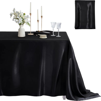 Nappe rectangulaire en Satin pour mariage, blanc et noir, pour fête d'anniversaire, événements, Banquet, décoration de dîner à domicile