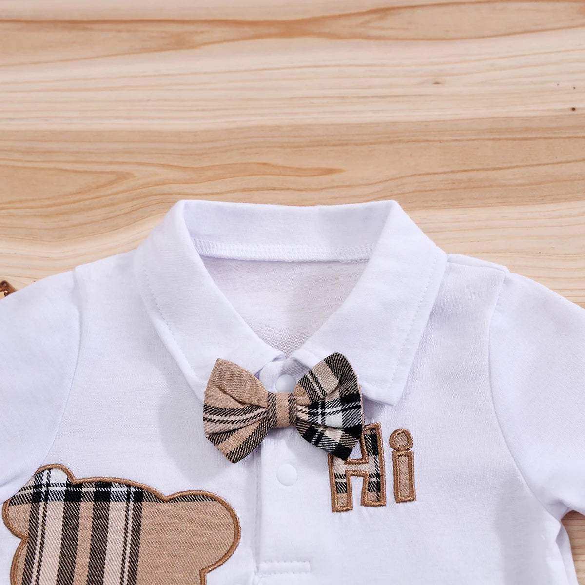 IURNXB – ensemble de vêtements pour bébé, 2 pièces, manches courtes, body ours à carreaux + pantalon à bretelles, tenues pour nouveau-né de 1 à 18 mois