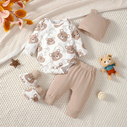 Ensemble de Vêtements pour Bébé Garçon de 0 à 9 Mois, Tenue à Manches sulf, Pantalon, Chapeau et Chaussettes, 4 Pièces/Ensemble, Printemps Automne